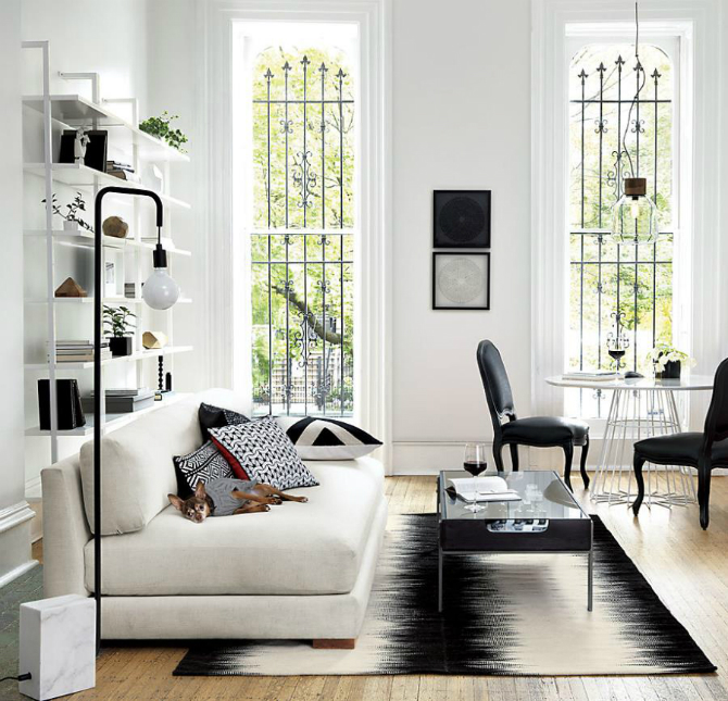 For an Elegant Living Room, We Choose a Black and White Rug