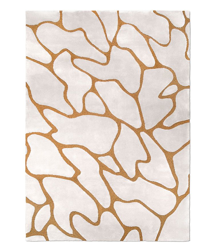 hallway rugs: modern contemporary area rug with white and gold pattern