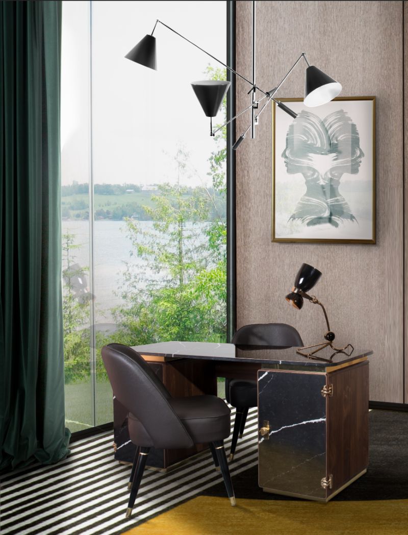 5 Innovative Ways of Styling your Office with Rugs Modern Midcentury office with the Geometric Antelope Rug with marbled desk in brown