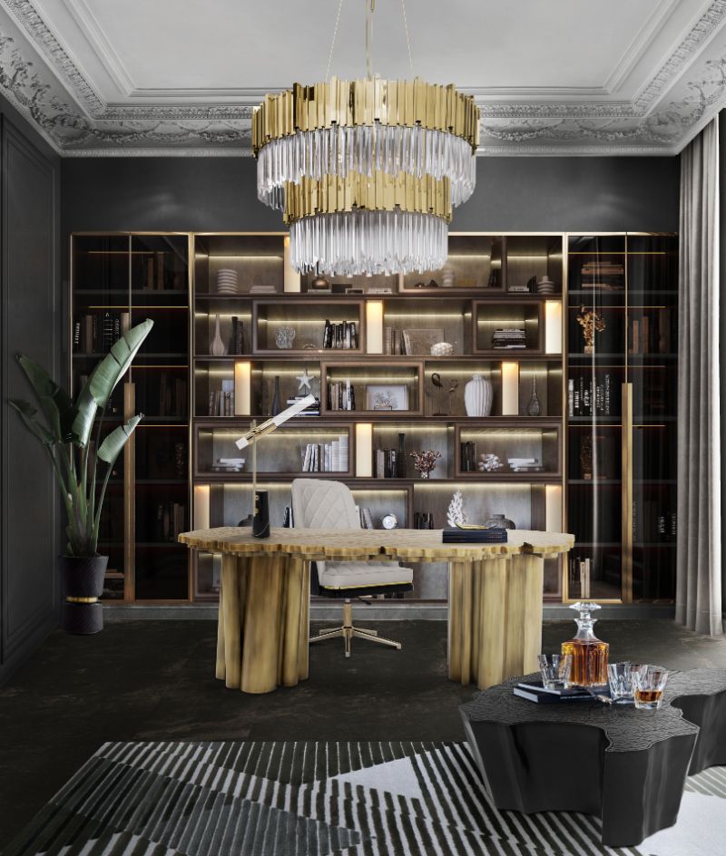 5 Innovative Ways of Styling your Office with Rugs Modern Office with the geometric gray Air Rug, striped rug in black, gray and white.