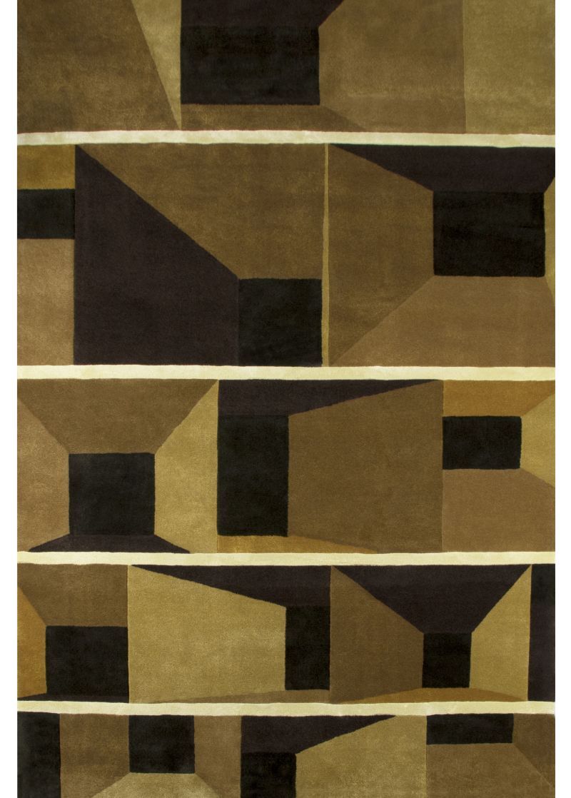 hand-tufted rugs: WEST RUG - broan and black rug with geometric pattern