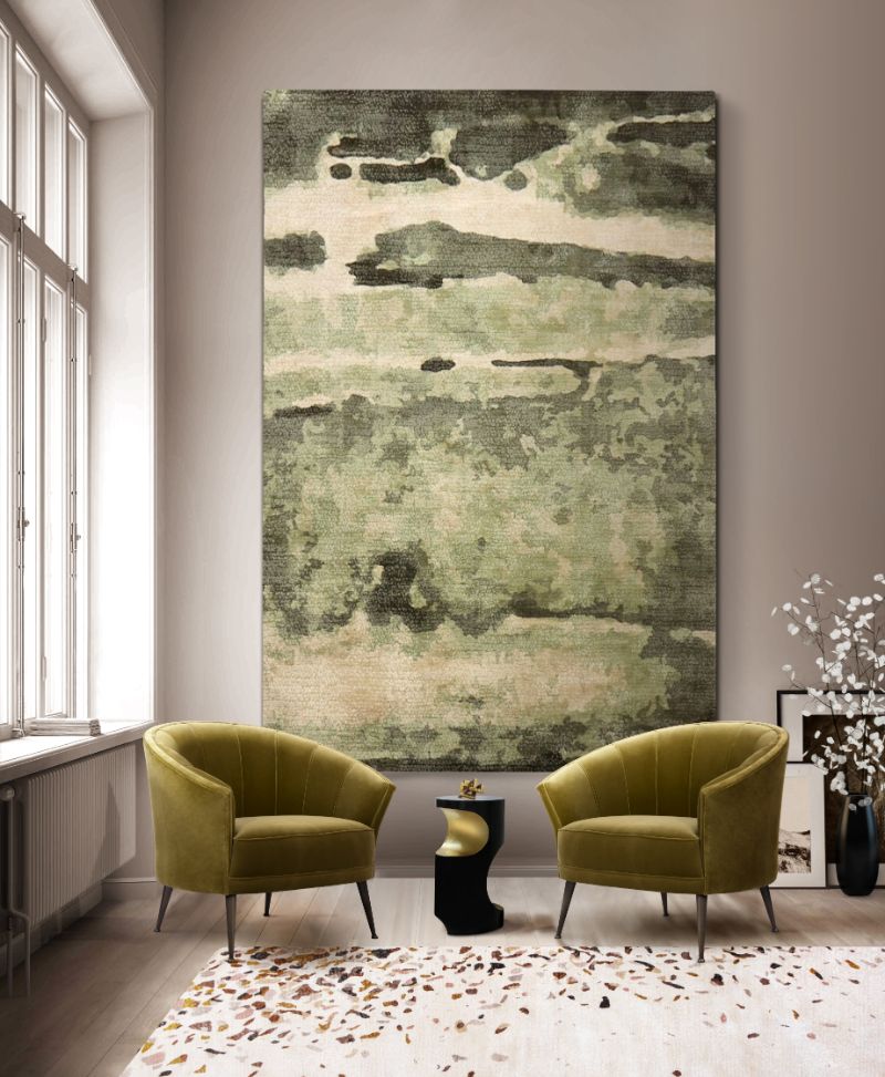 Best Wall Rugs Decoration: The Ultimate Secrets List, Modern Contemporary reading corner with the Möos rug in green tones