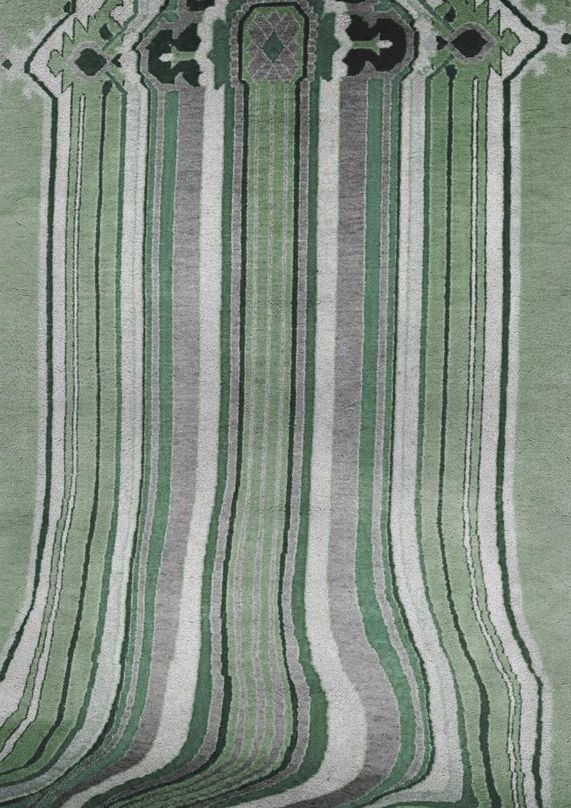 green area rug with stripes of different green hues