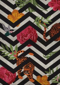 modern contemporary area rug with stripes and flowers