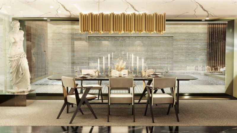 Area Rugs: How to Create A Luxurious Dining Room With Them modern contemporary dining room with beige area Rug