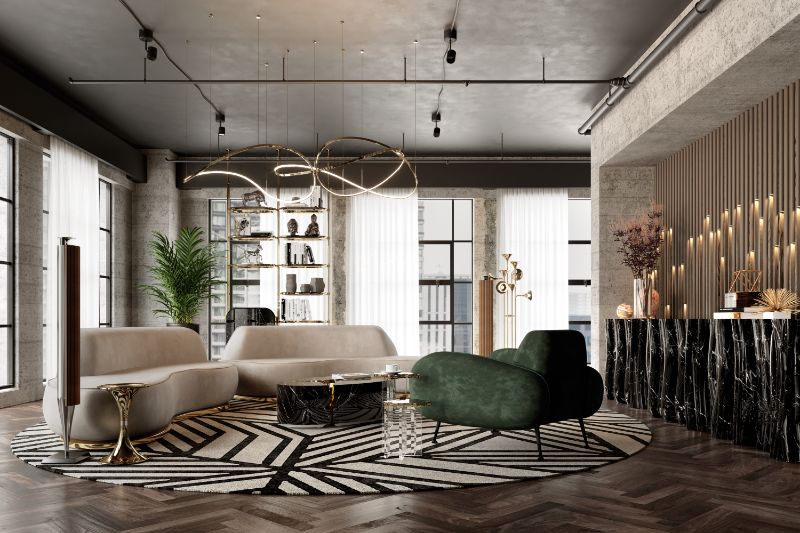 Top 20 Of The Best Wool Rugs To Warm Up Your Living Room, modern contemporary living room with cauca rug, soleil armchair and cream sofa