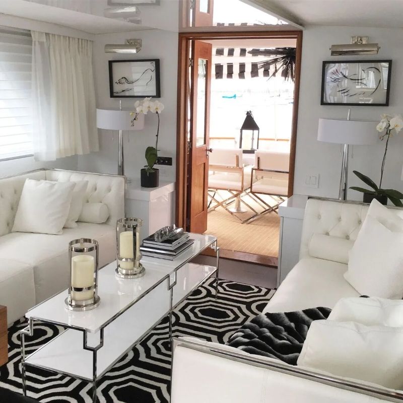 Unique Modern Rugs For Your Living Room, modern living room with black and white area rug