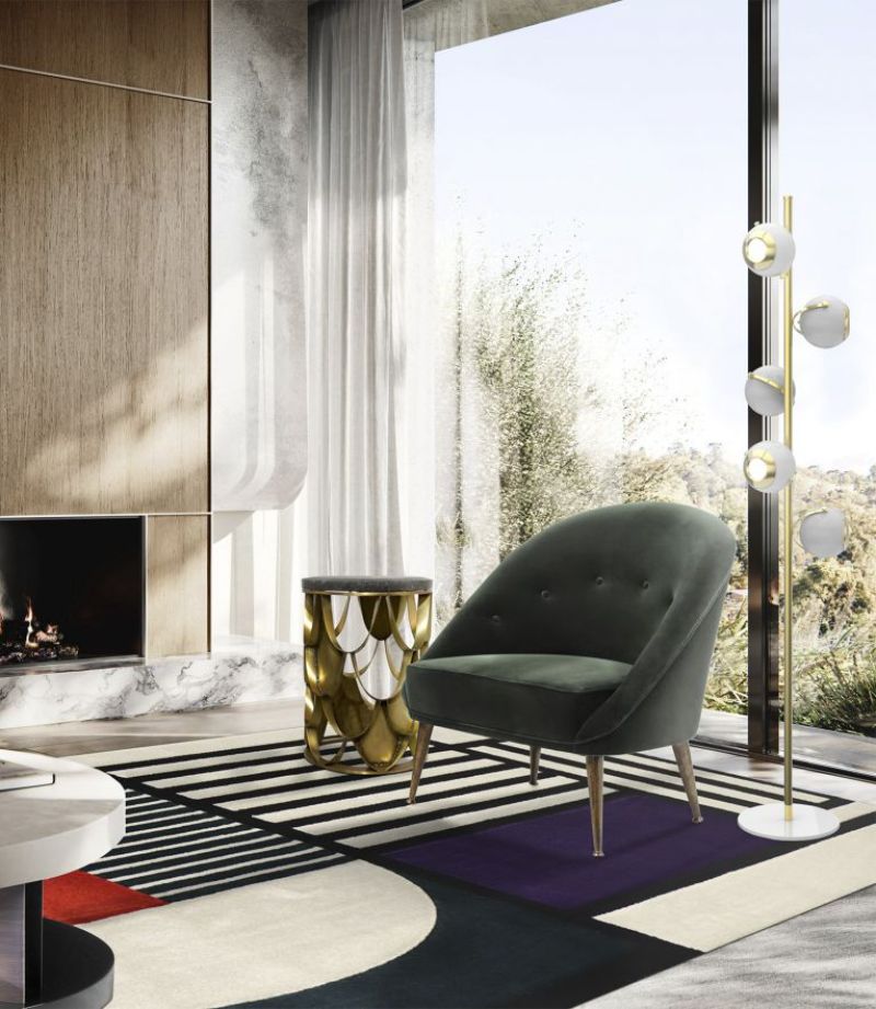 Urban Modern Rugs: Add A Pop of Color To Your Living Room, modern living room with prisma I rug, geometric pattern rug