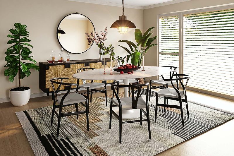 modern contemporary rug with dining hairs and dining table