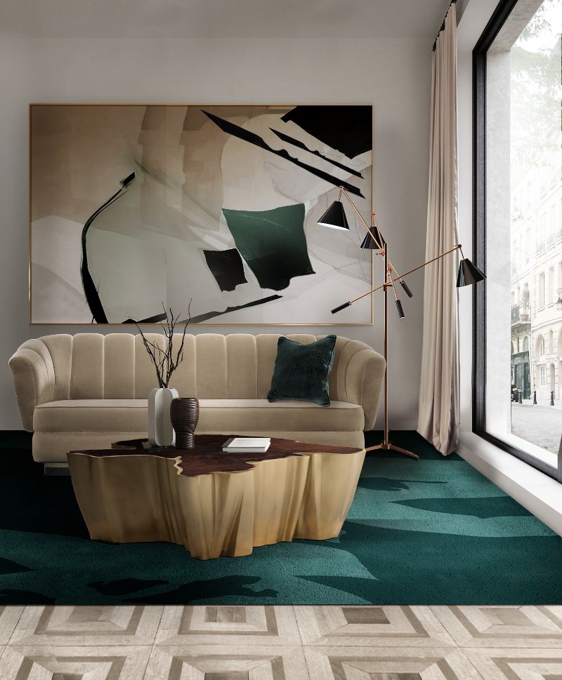 Modern living room with Triology rug and center table and beige sofa