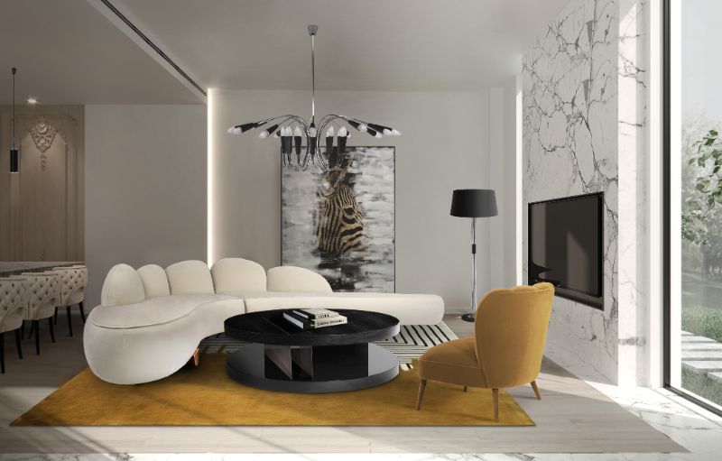 modern contemporary living room with VALENCIA RUG with luxurious colors to create a elegant ambient.