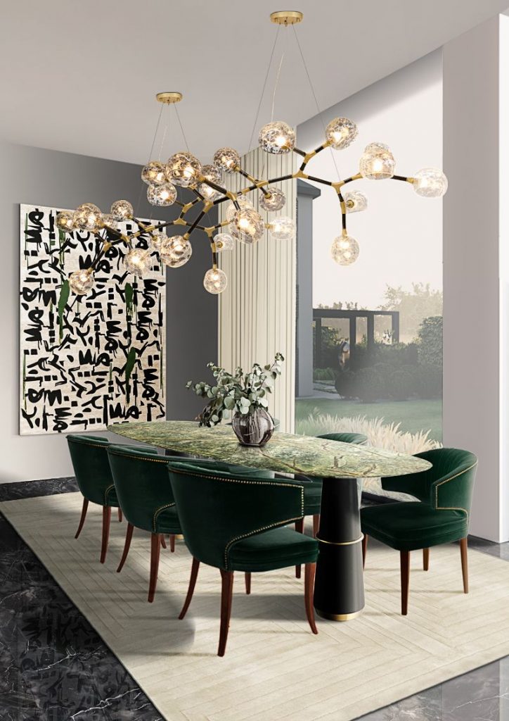 Modern contemporary dining room with INKAHOLIC RUG and White garden rug. Wall Rug Decor Ideas