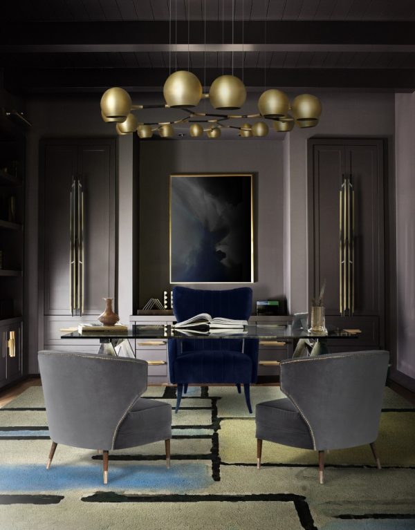 Elegant Modern Home Office With Geometric Rug