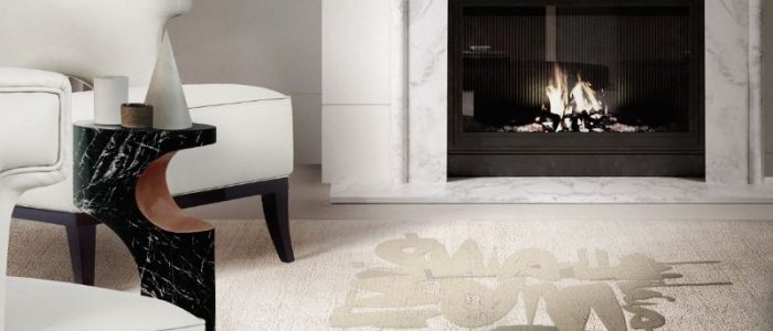 modern living room reading corner with the inkahole rug in neutral version