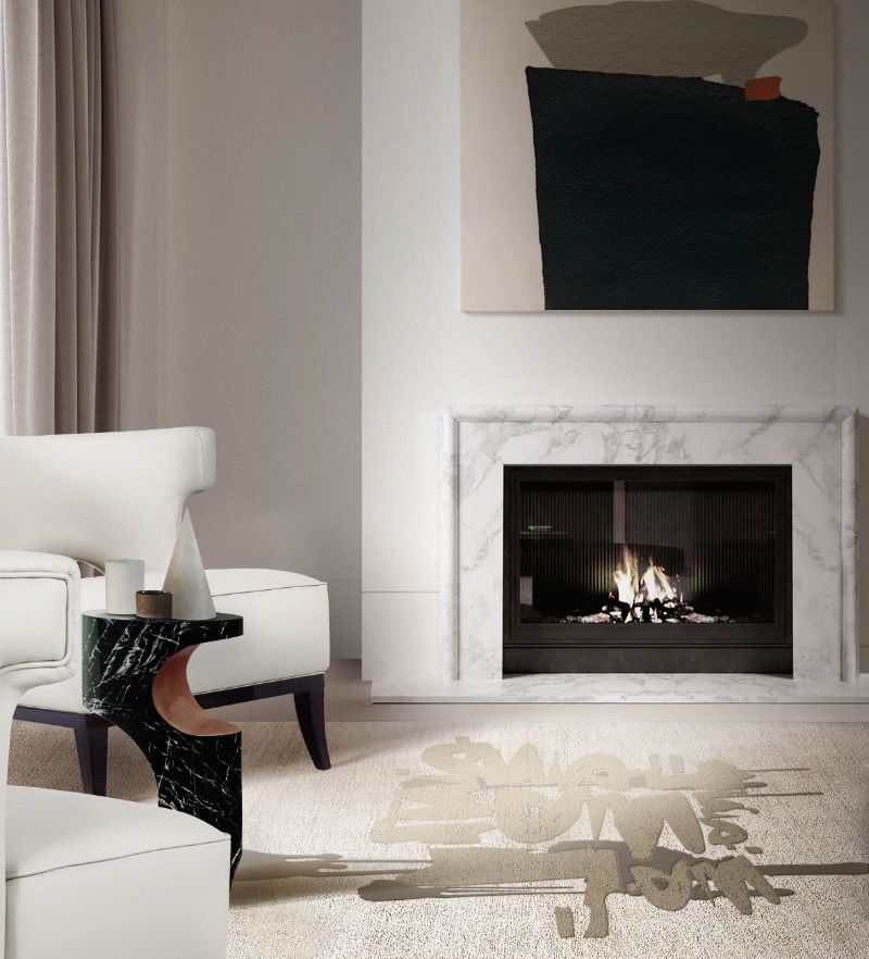 Modern & Contemporary Area Wool Rugs - Modern contemporary living room with Inkahole neutral version rug