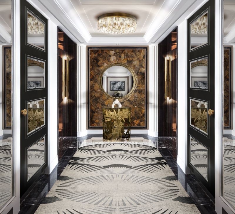 Modern classic hallway with the custom made DECO RUG in gray and white,