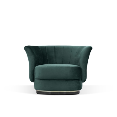 Eik green armchair with velvet texture and midcentury contemporary style