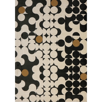 modern YARSA RUG in black and beige with round shapes