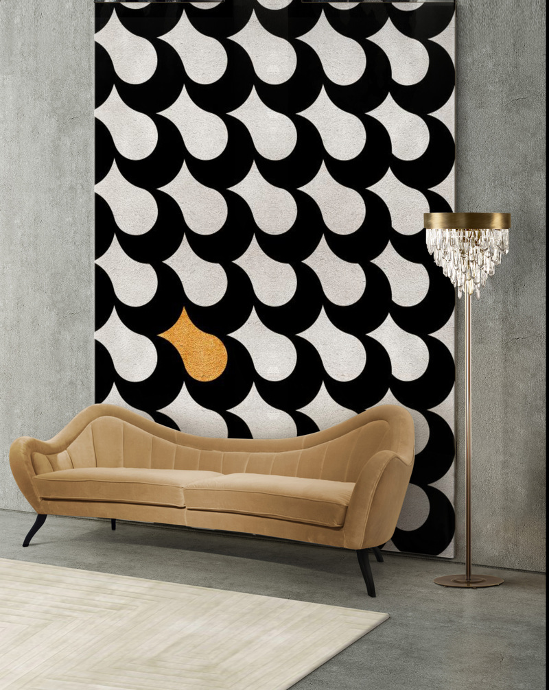 monochrome wall rug in black and white with a circular pattern. The adler rug is the perfect modern rug