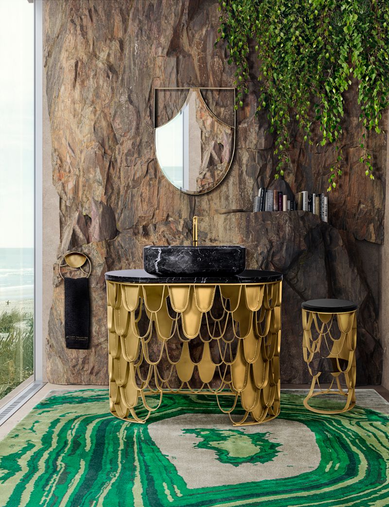 Green rug to decorate a bathroom with style. The Most Luxurious Bathroom Rugs
