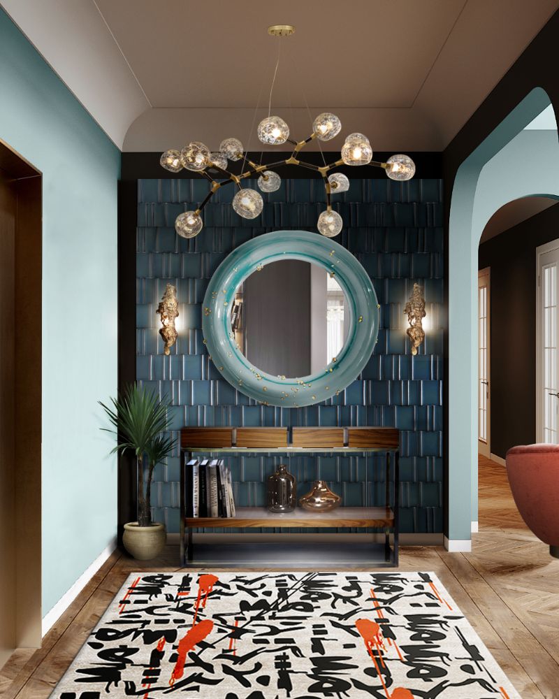 Mid-century hallway with urban rug. Hallway Makeover: Runner Rug Ideas To Renovate Your Home