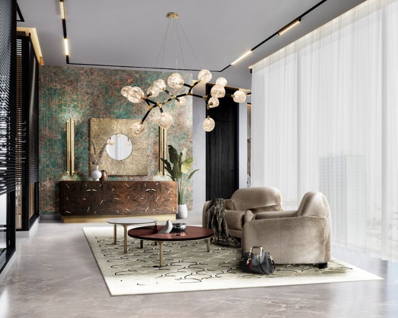 Modern contemporary living room with neutral beige colors and an area rug. Simple Rules To Follow With Living Room Rugs