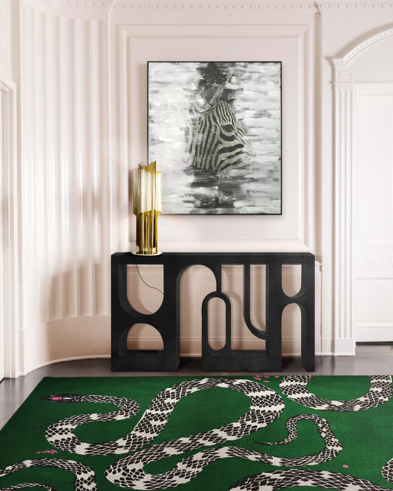 Modern hallway with green rug that cheers and brings personality to this interior. Spring Home Decor Trends To Refresh Your Home