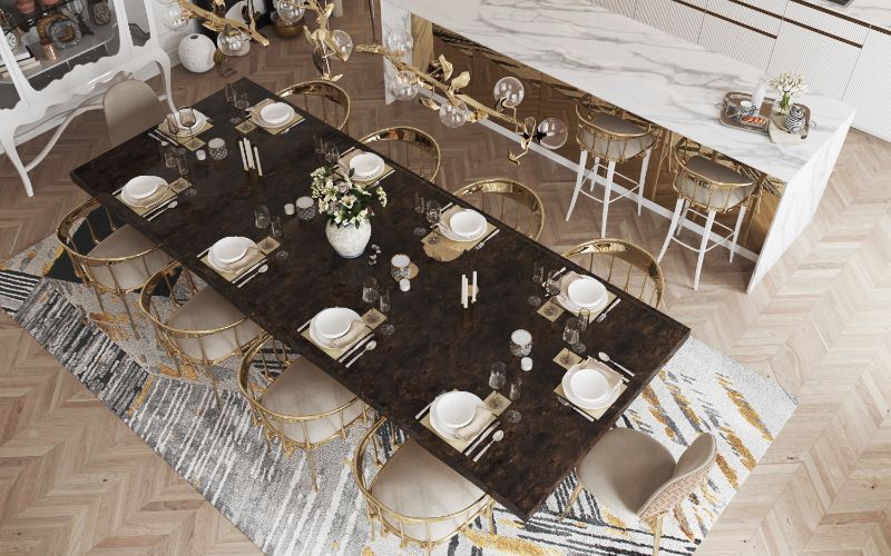 rug sizes: a large area rug for a luxurious dining room decor
