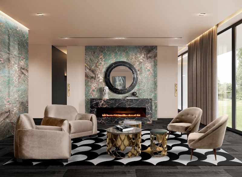 Interior Design Rugs: modern classic living room with black and white rug