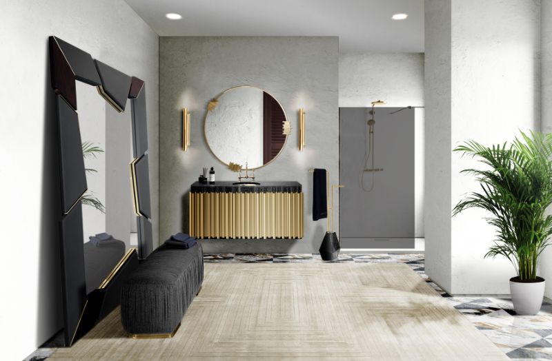 rug design summer trends- bathroom decor with white beige rug