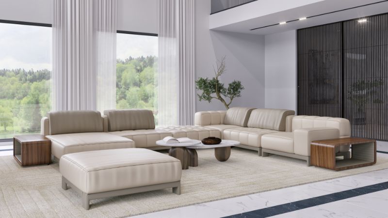 Luxury Rugs For The Living Room. A modern contemporary living room with wide beige area rug and sofas