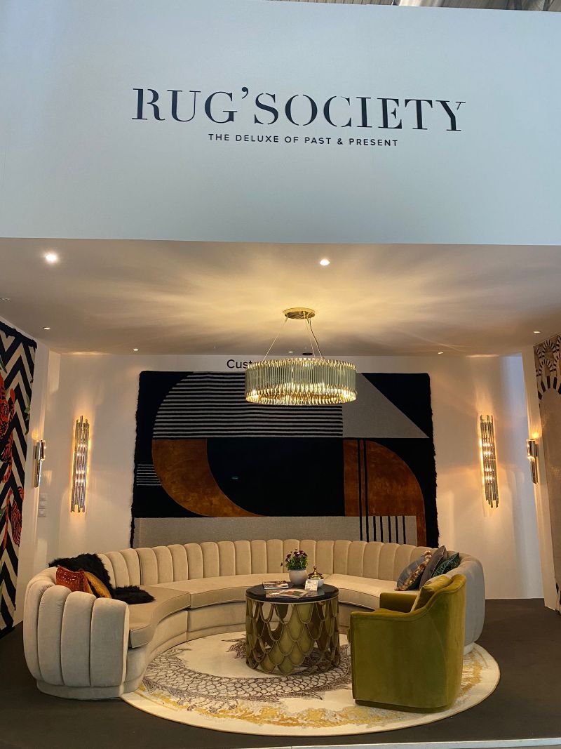 Rug'Scoiety at isaloni 2022, with the redleh round rug and wall decor rugs.