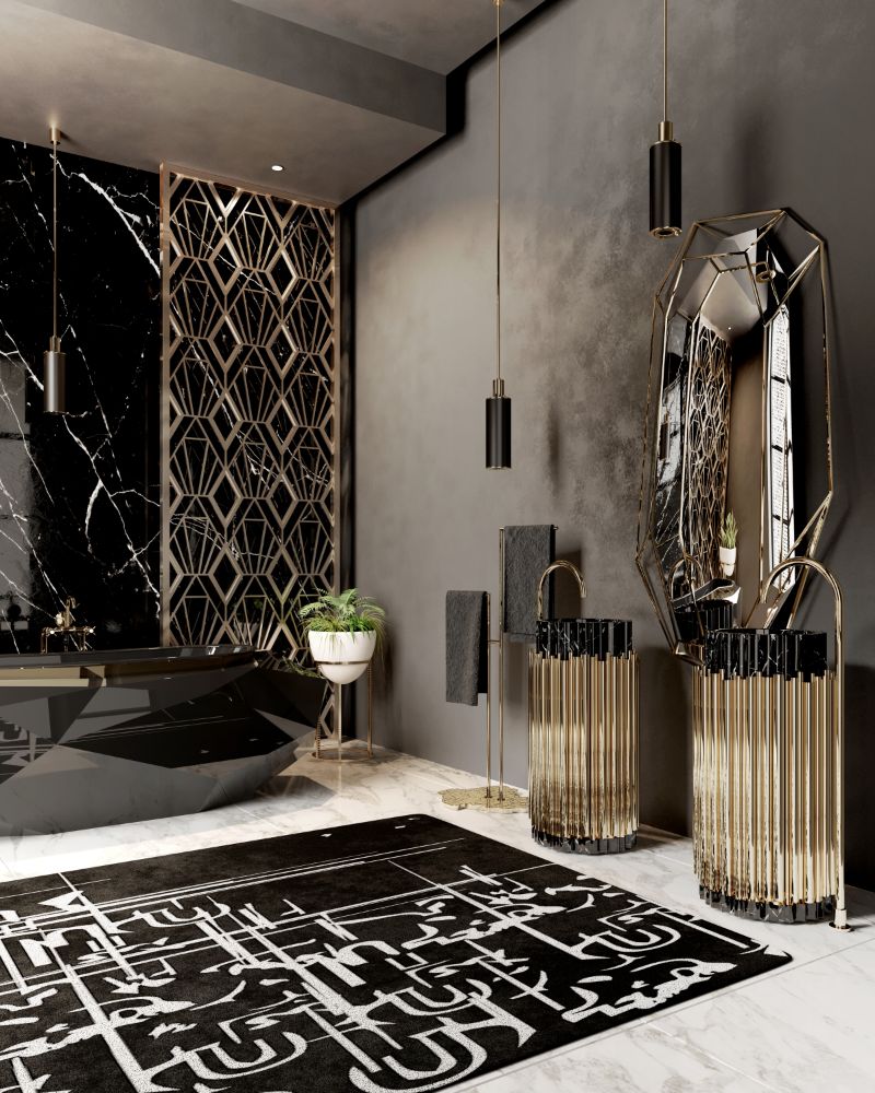 12 Rug Styling Ideas You Should Consider For Your Home. Sleek modern black and white bathroom