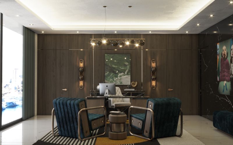 12 Rug Styling Ideas You Should Consider For Your Home. Home office design with geometric rug for mid-century interior decor