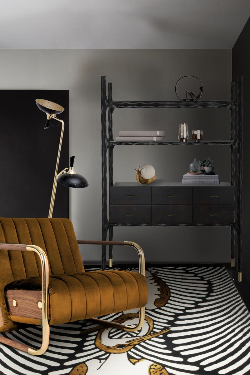 rug ideas for this fall for mid-century reading corner with couple rug in black and white