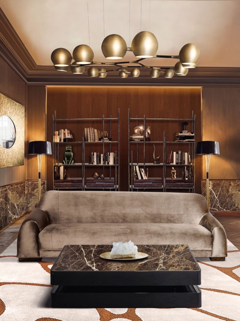 The Best Contemporary Rugs to Compliment your Sofa.  Modern contemprorary livving room with warm tones and abstract rectangular rug