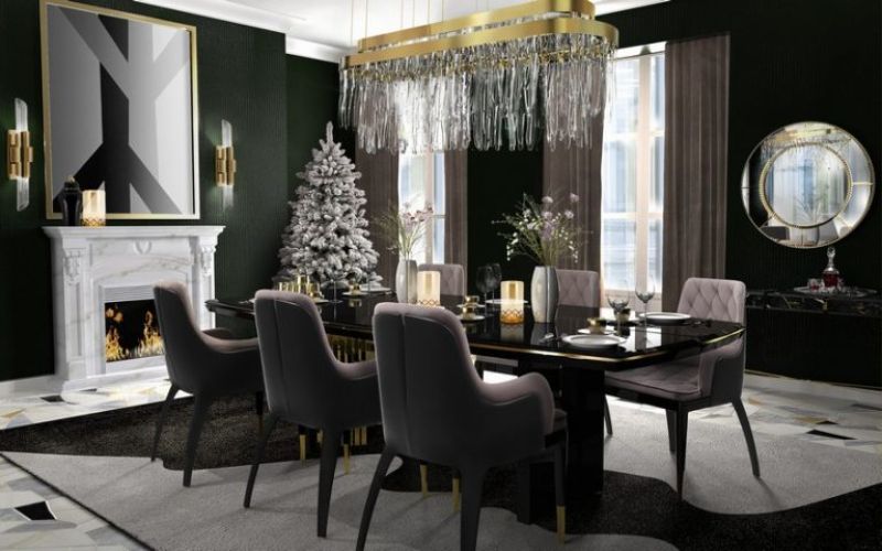 10 Festive Winter Holiday Decors To Give You Holiday Spirit. Monochrome modrn contemporary dining room with black and white rug and suspension lighting