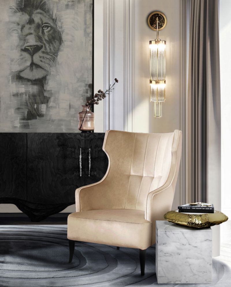 A reading corner with a good ceiling light pendant or wall light and blue rug