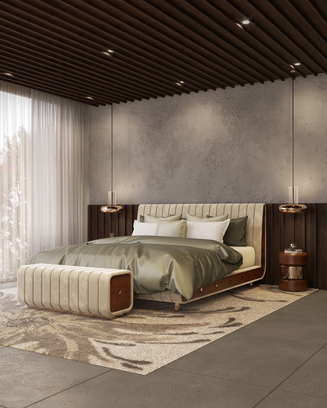 Bedroom design with earth tones and the Neptuno Rug - Fall Design Ideas With The Most Trendy Rugs