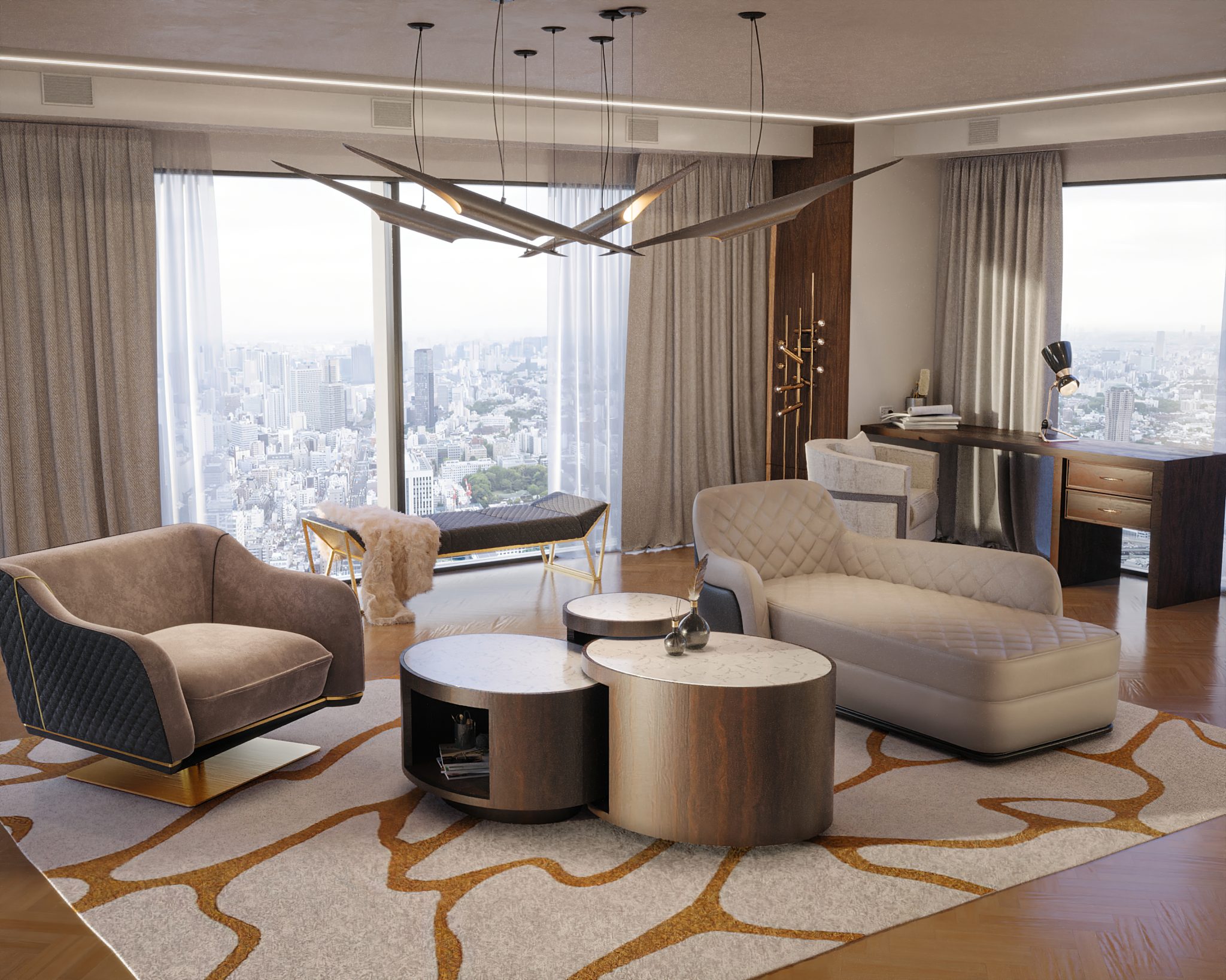 Luxurious office design with neutral colors and the Cell Rug - Luxury Office Design: Trendy and Contemporary Rugs